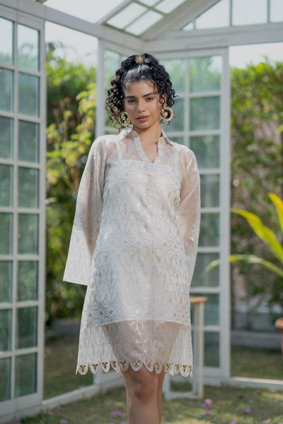 Scallop Foil Shirt Dress