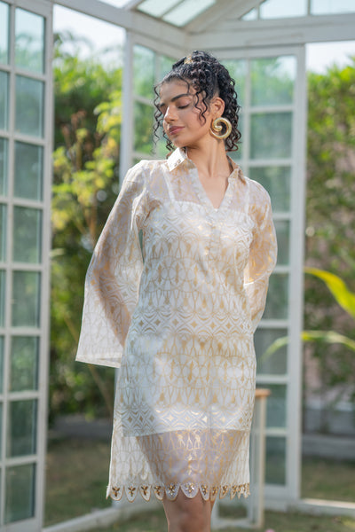 Scallop Foil Shirt Dress