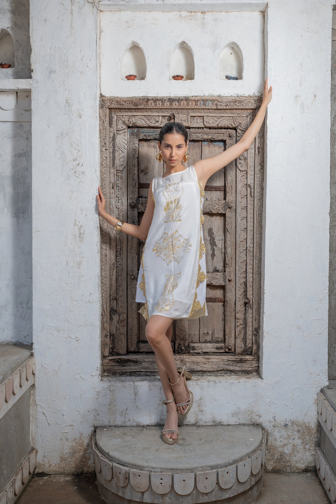 Elegant Cutwork Foil Dress