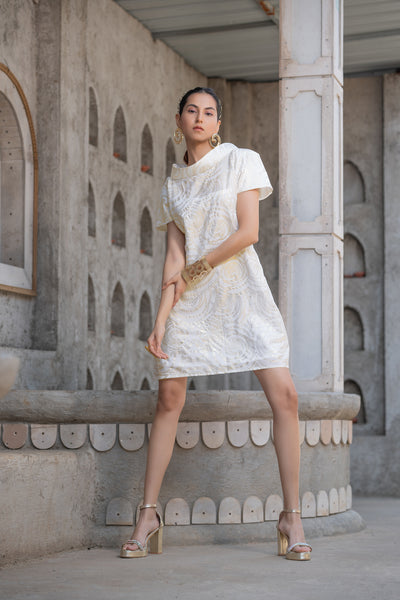 Bloom Collar Foil Dress