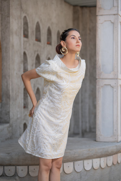 Bloom Collar Foil Dress