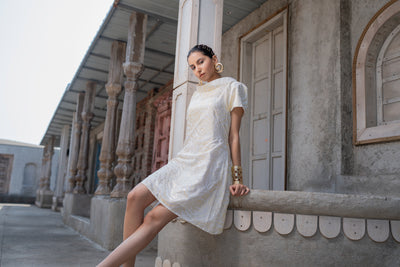 Bloom Collar Foil Dress
