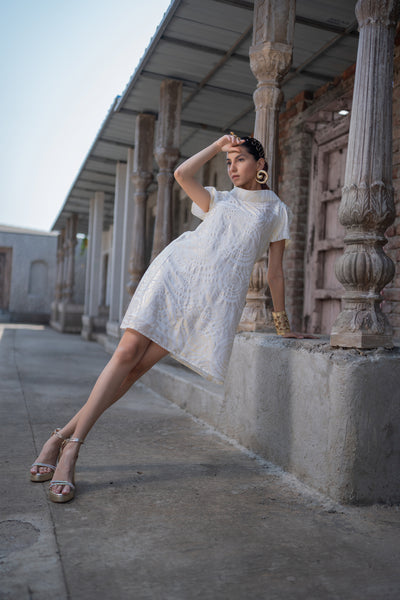 Bloom Collar Foil Dress