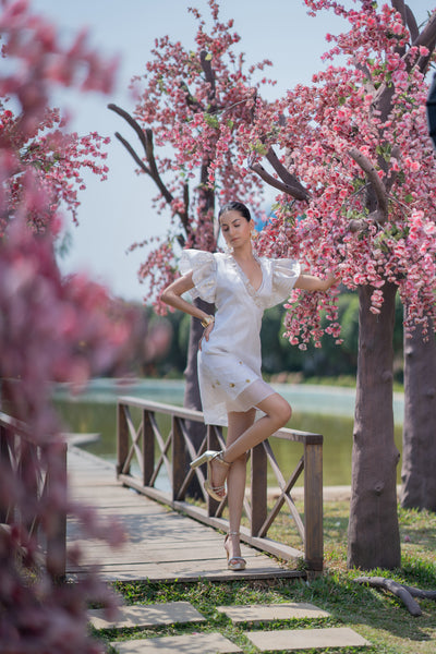 Floral Ruffle Foil Dress