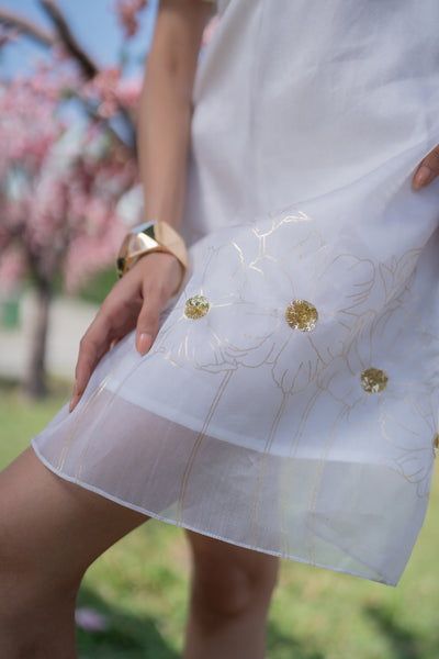 Floral Ruffle Foil Dress