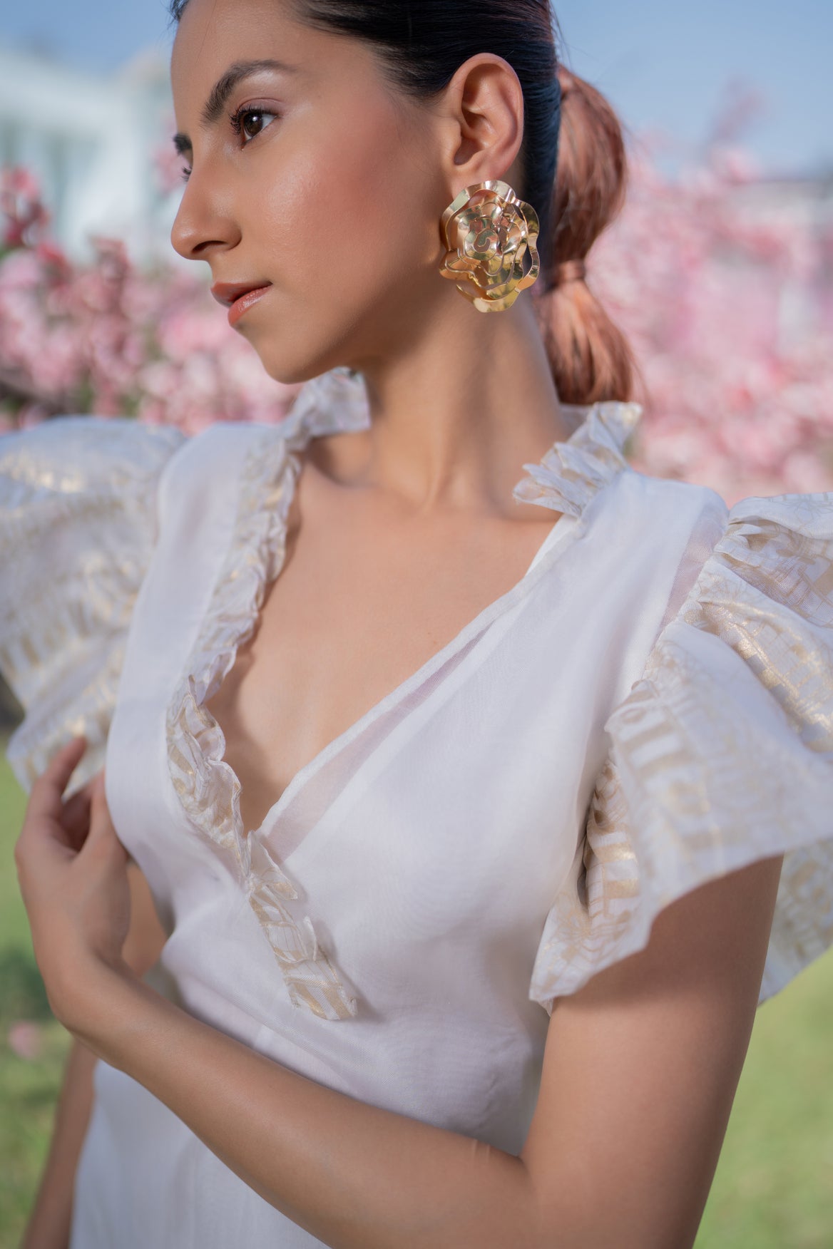 Floral Ruffle Foil Dress