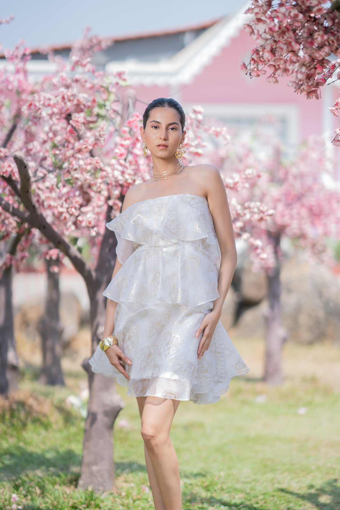 Cascading Layer Foil Dress