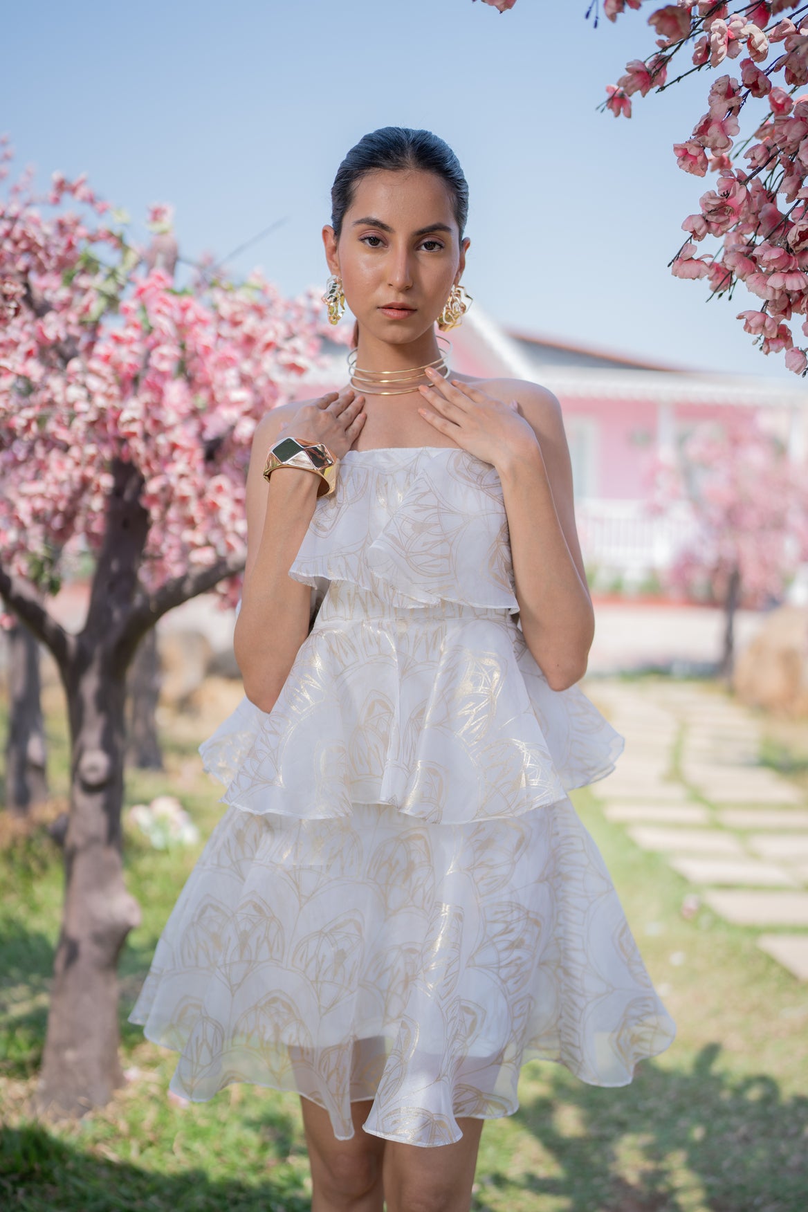 Cascading Layer Foil Dress