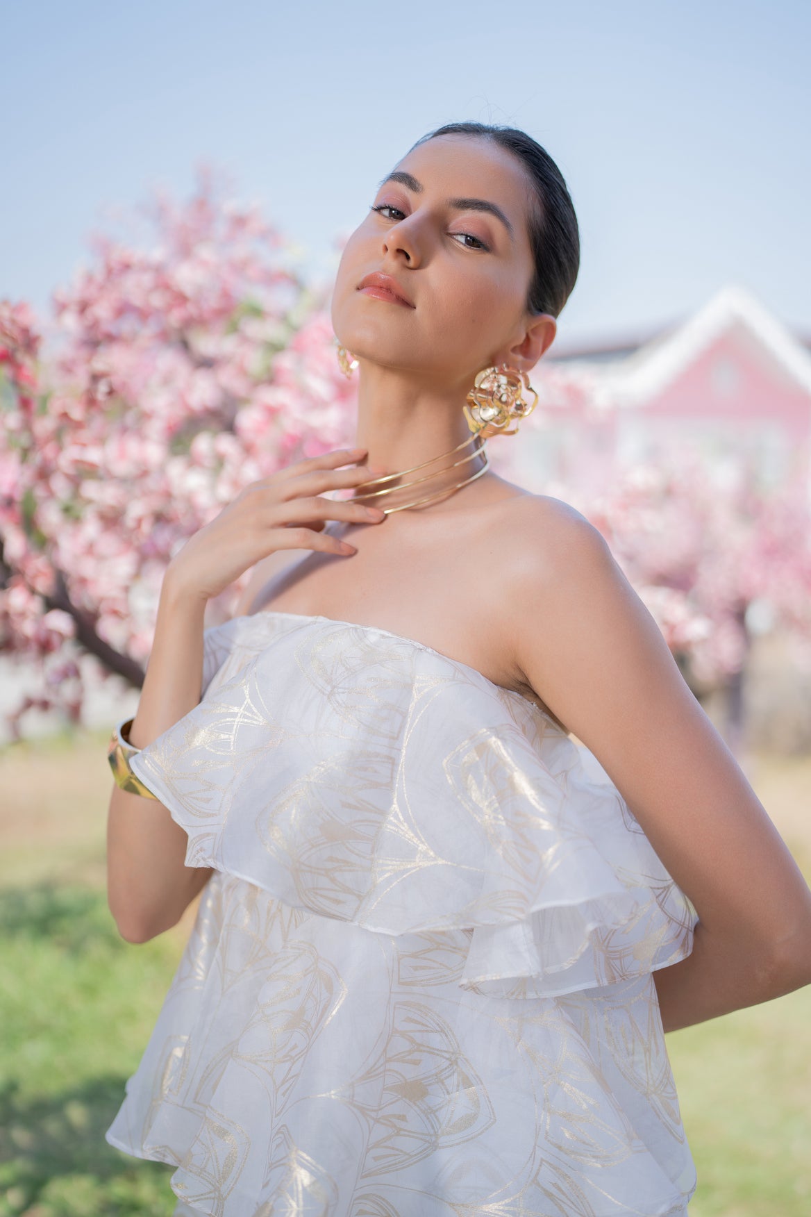 Cascading Layer Foil Dress
