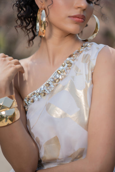 One Shoulder Abstract Floral Foil Dress
