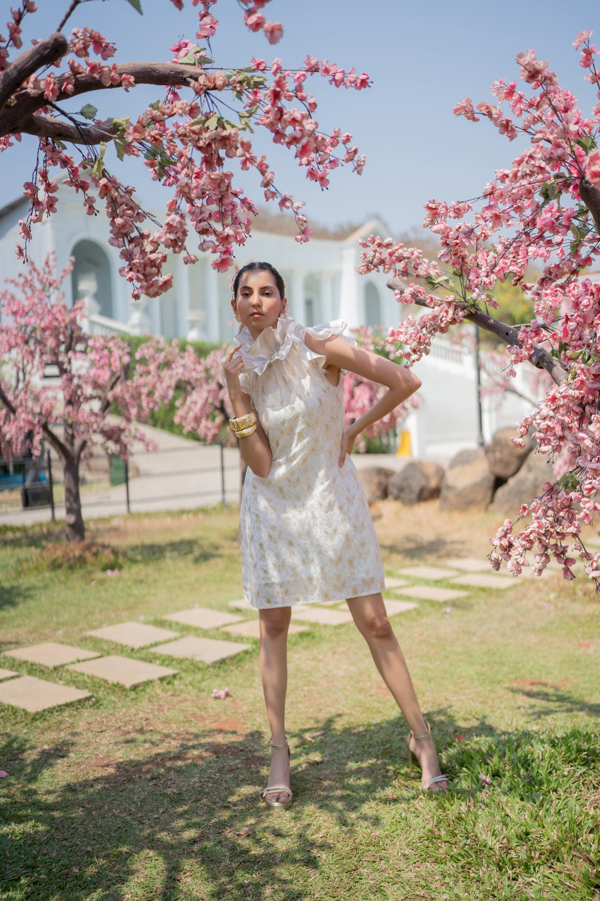 Breeze Ruffle Foil Dress