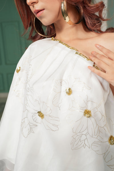 One-Shoulder Floral Foil Skirt Set