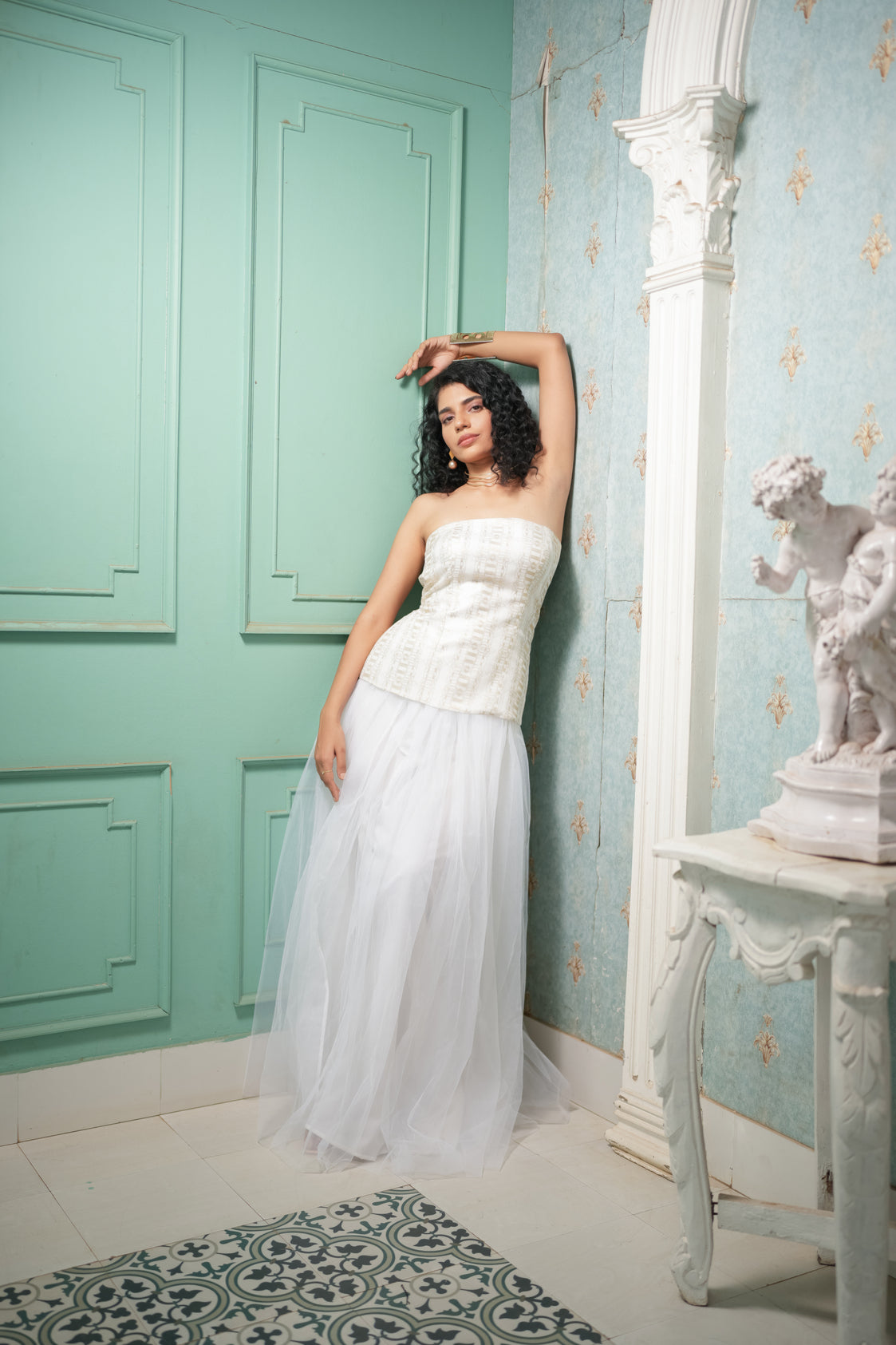 Ethereal Foil Net Skirt & Tube Top