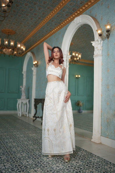 Graceful Slit Skirt and Foil Crop Top