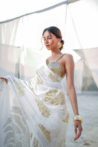 Chrysanthemum Floral Foil Saree