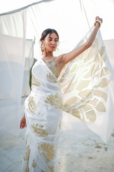 Chrysanthemum Floral Foil Saree