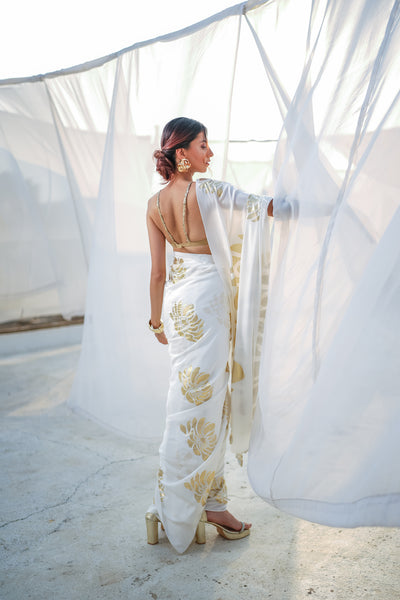 Chrysanthemum Floral Foil Saree
