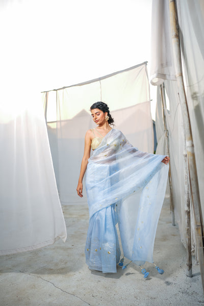 Celestial Blue Foil Saree