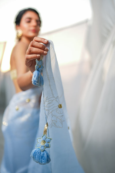 Celestial Blue Foil Saree