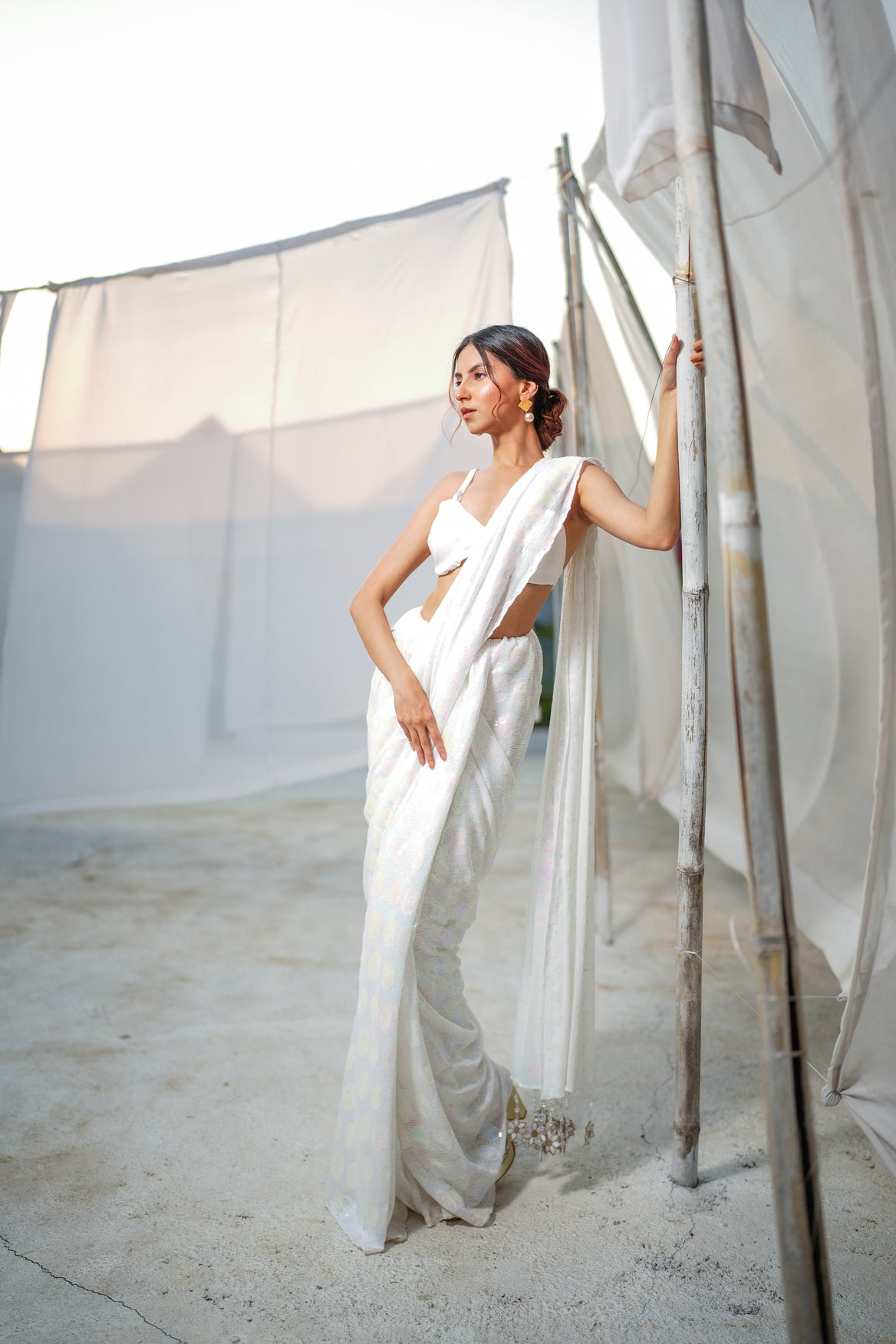 Noble White Sequin Saree Set