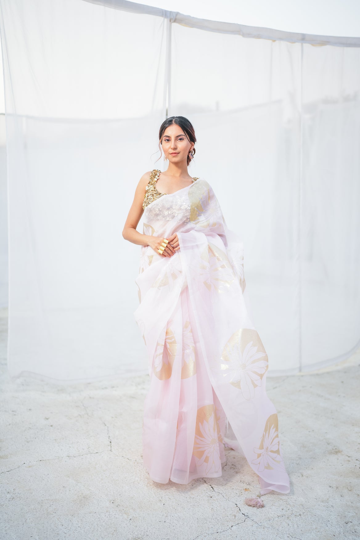 Rosé Whisper Foil Saree