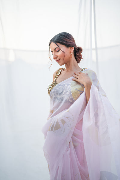 Rosé Whisper Foil Saree