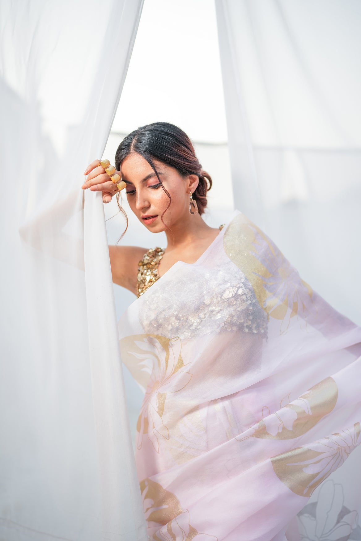 Rosé Whisper Foil Saree