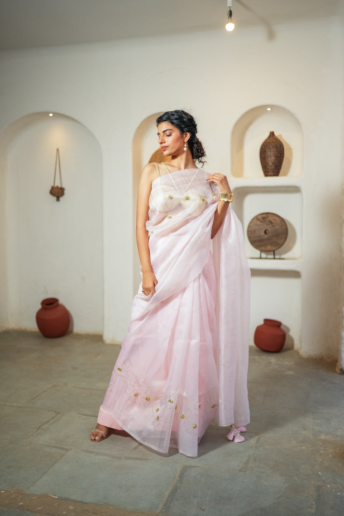 Blush Mist Foil Saree