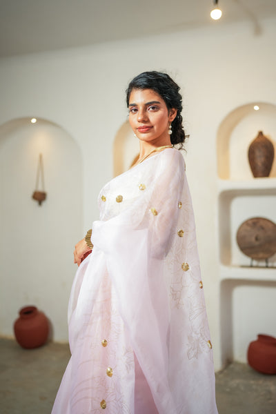 Blush Mist Foil Saree
