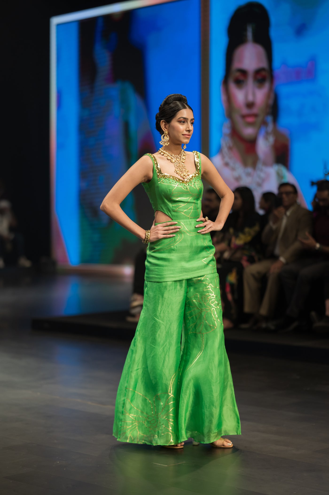 Bright Green Gold Foil Sharara Set