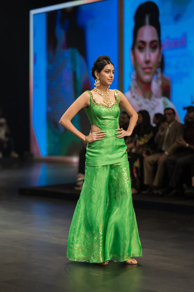 Bright Green Gold Foil Sharara Set