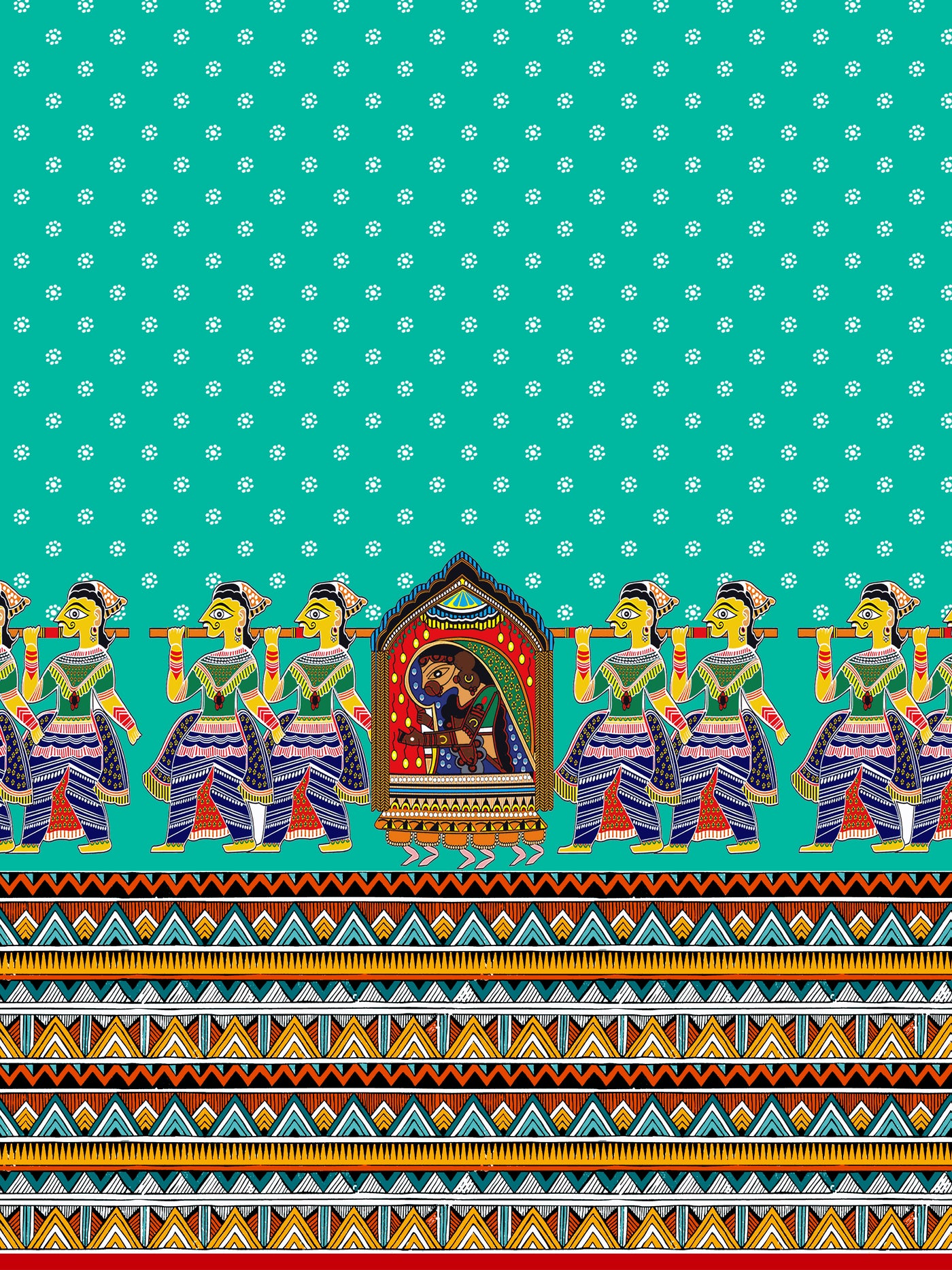 Turquoise Madhubani Saree