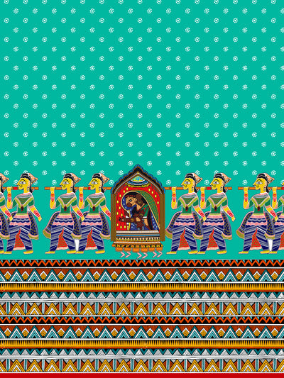 Turquoise Madhubani Saree