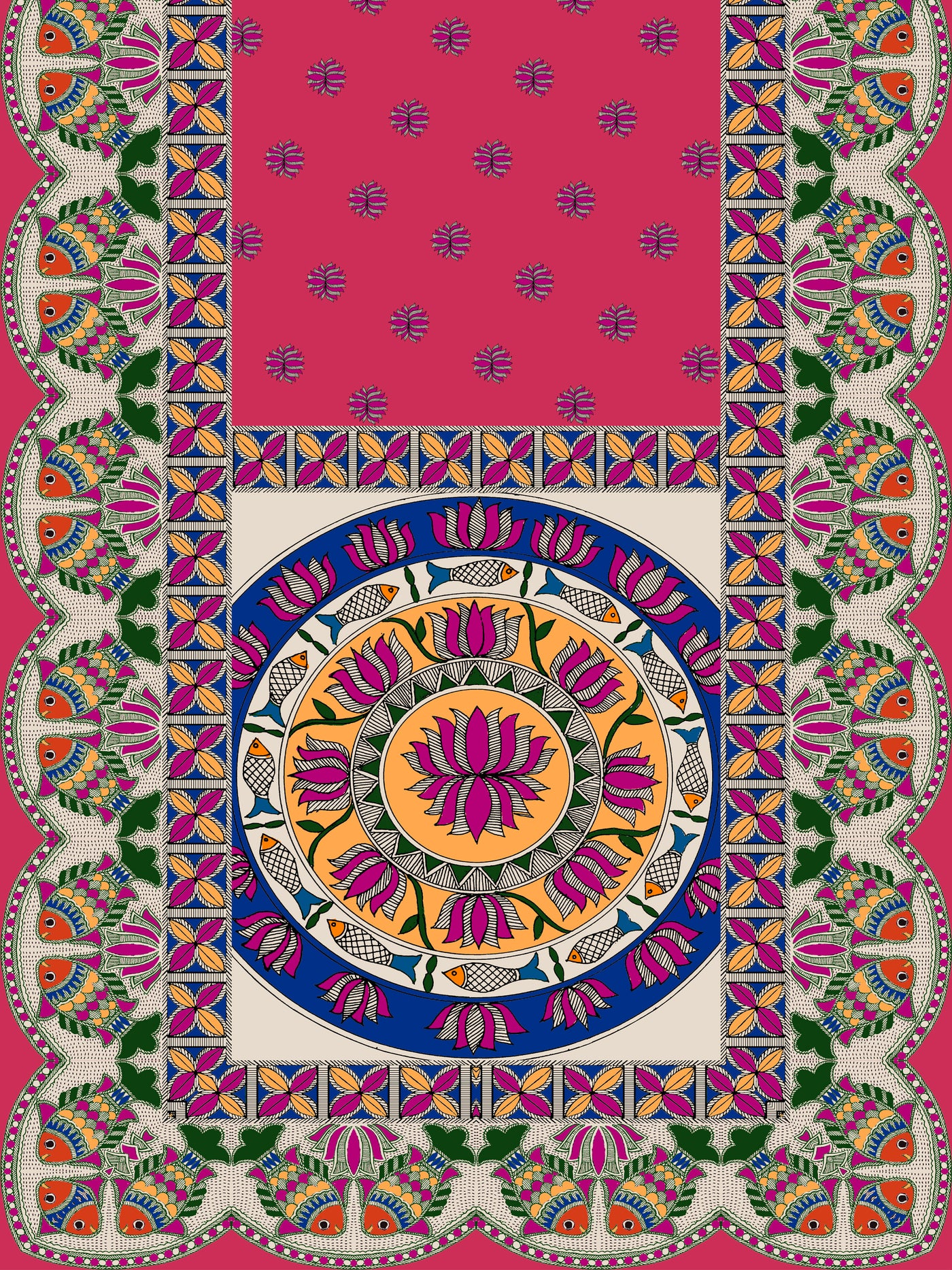 Pink Fish Madhubani Saree