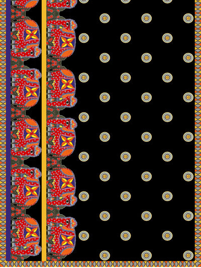 Black Elephant Madhubani Saree