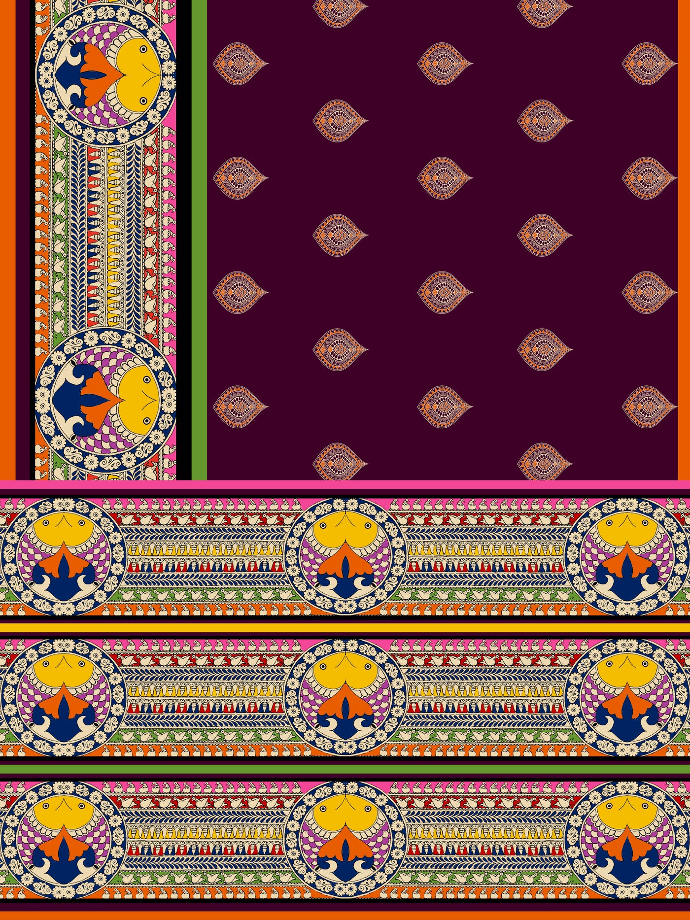 Maroon Madhubani Saree