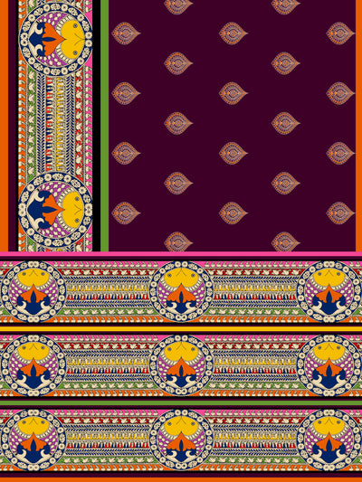Maroon Madhubani Saree