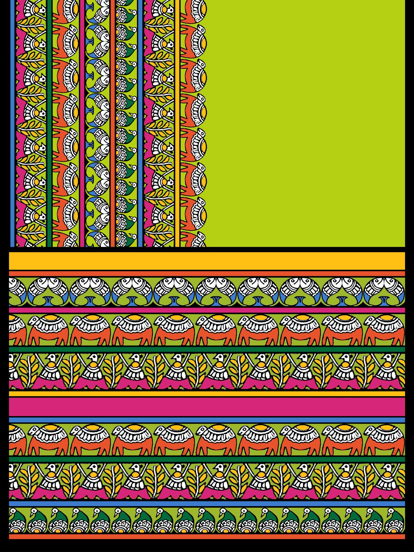 Yellow Animal Madhubani Saree