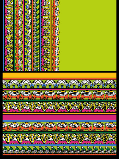 Yellow Animal Madhubani Saree