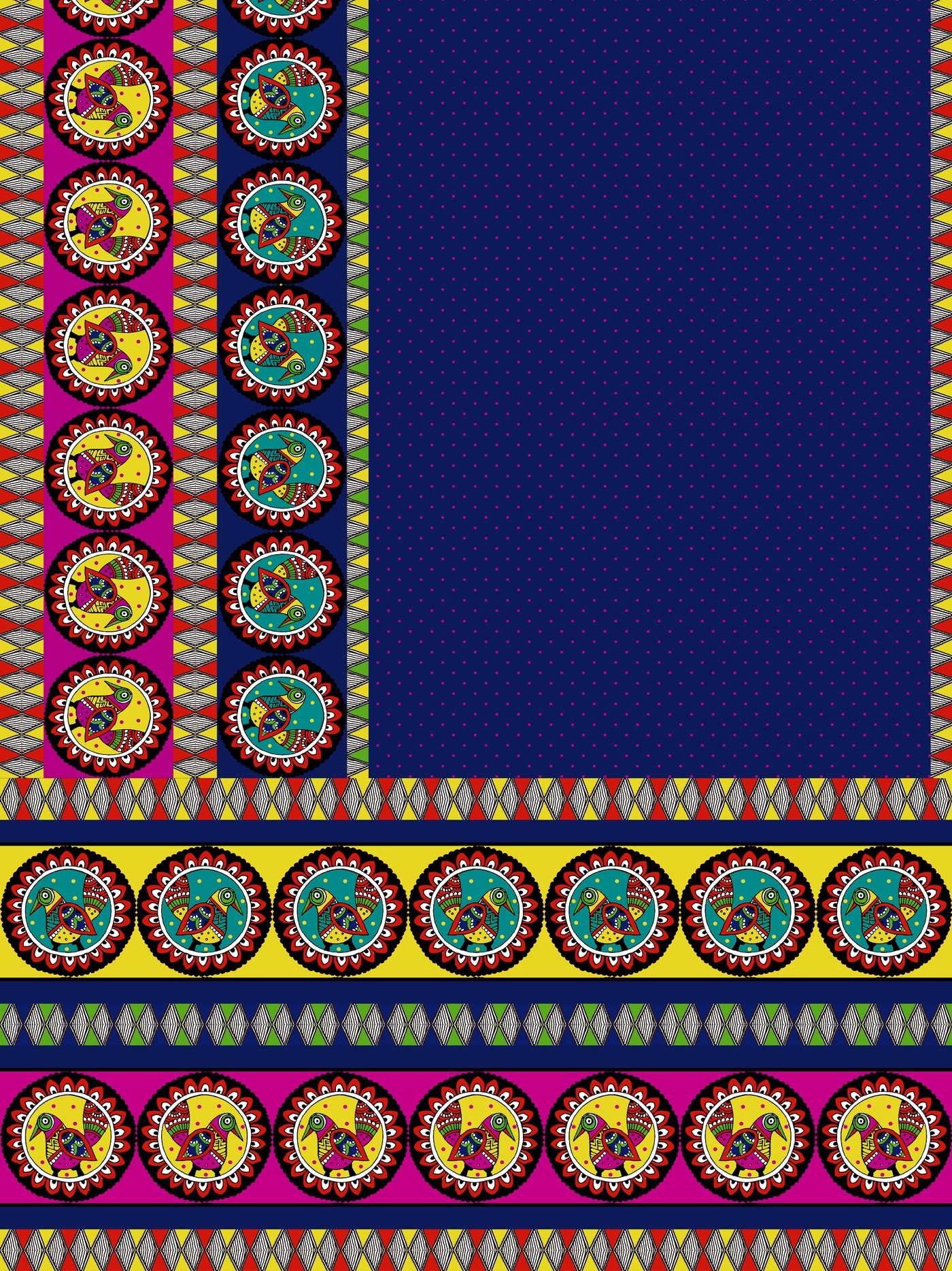 Navy Blue Bird Madhubani Saree