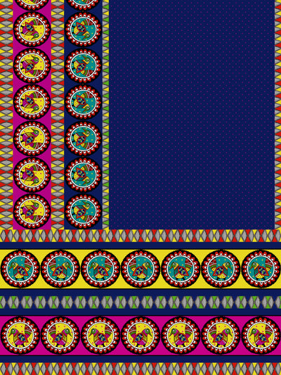 Navy Blue Bird Madhubani Saree