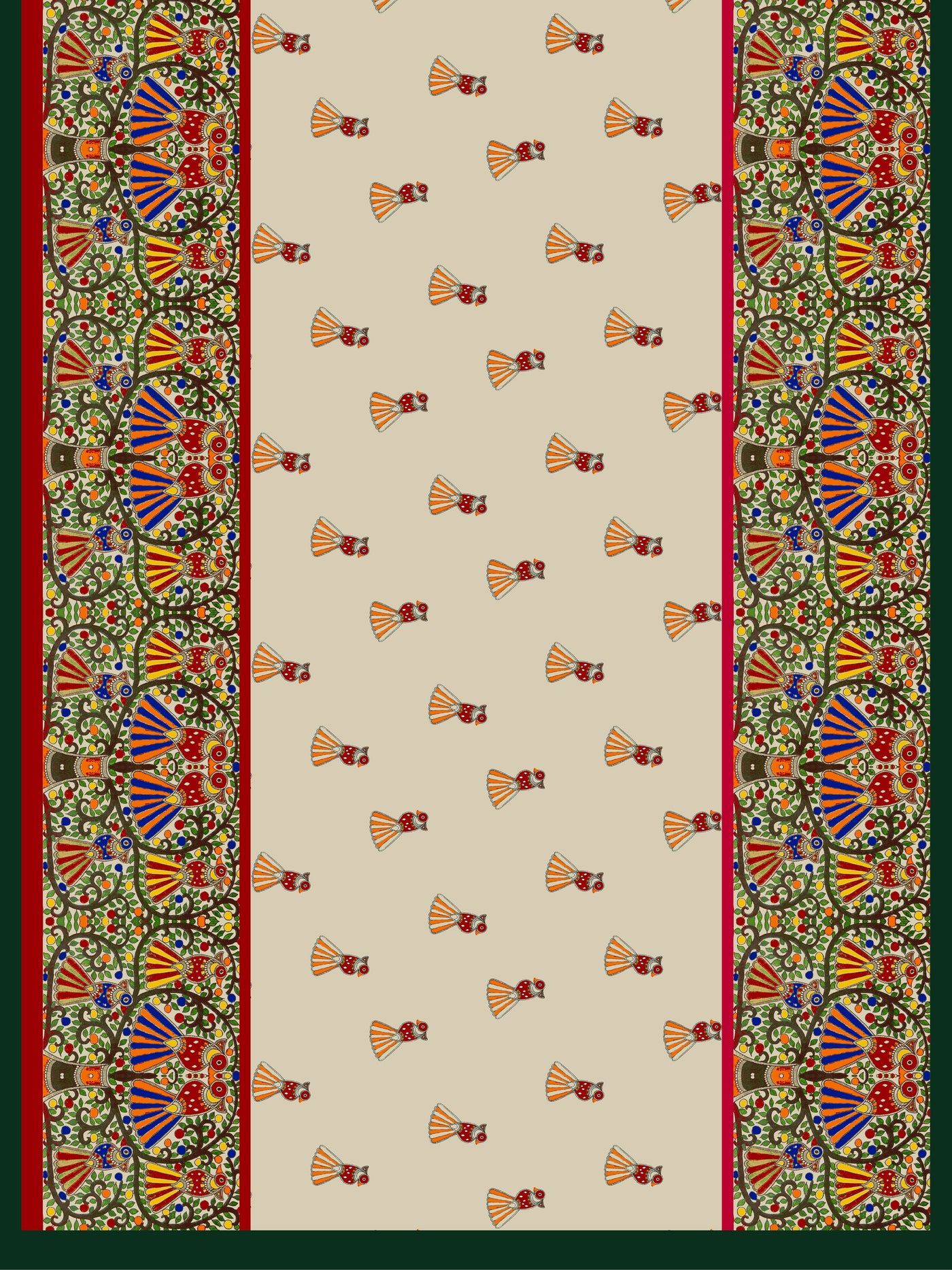 Cream Bird Madhubani Saree