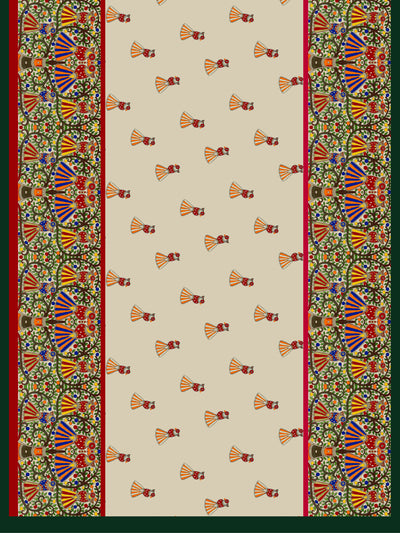 Cream Bird Madhubani Saree