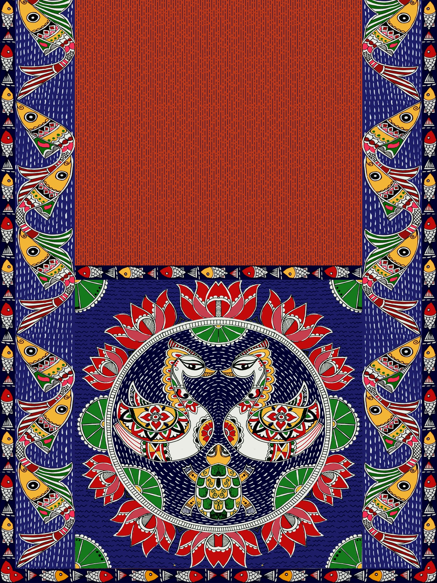 Rust Fish Madhubani Saree