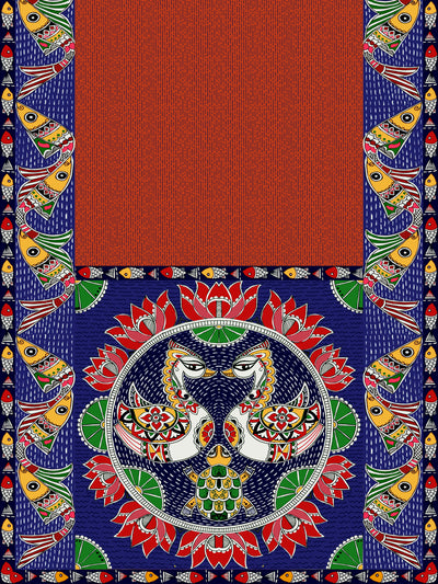 Rust Fish Madhubani Saree