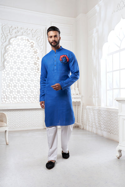 Proud Dark Blue Ganesha Embroidery Kurta