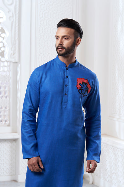 Proud Dark Blue Ganesha Embroidery Kurta