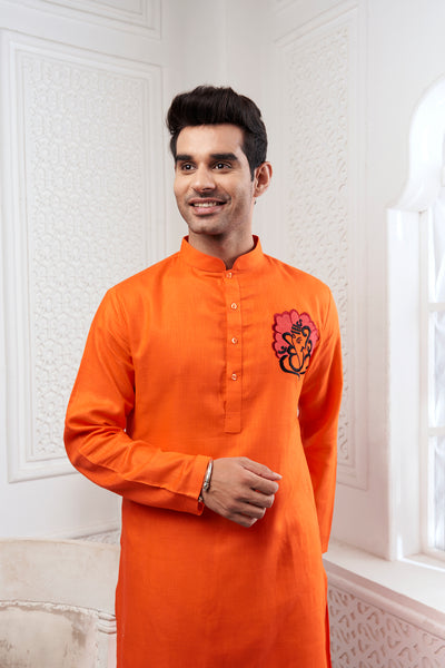 Proud Orange Ganesha Embroidery Kurta