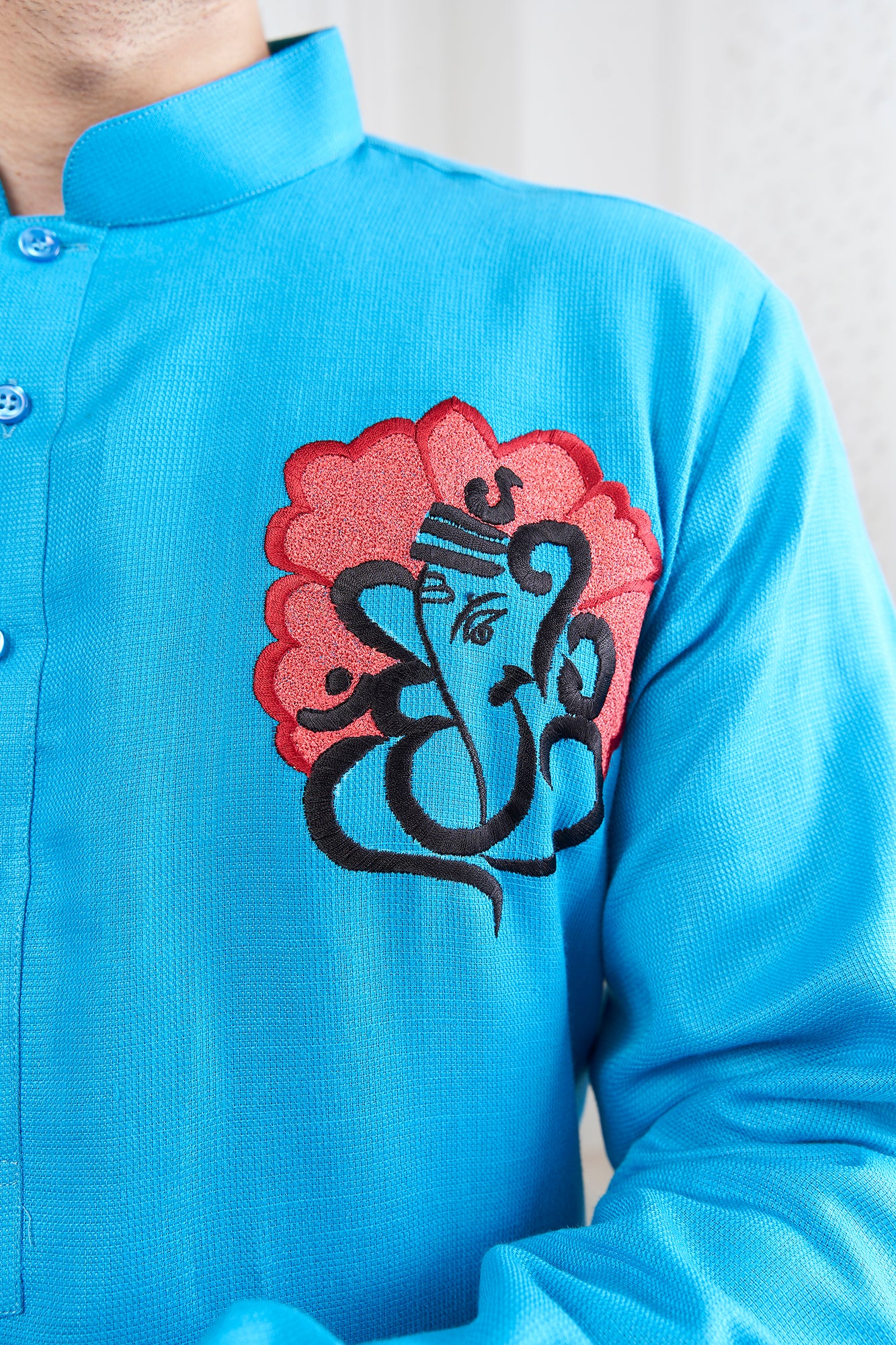 Proud Light Blue Ganesha Embroidery Kurta