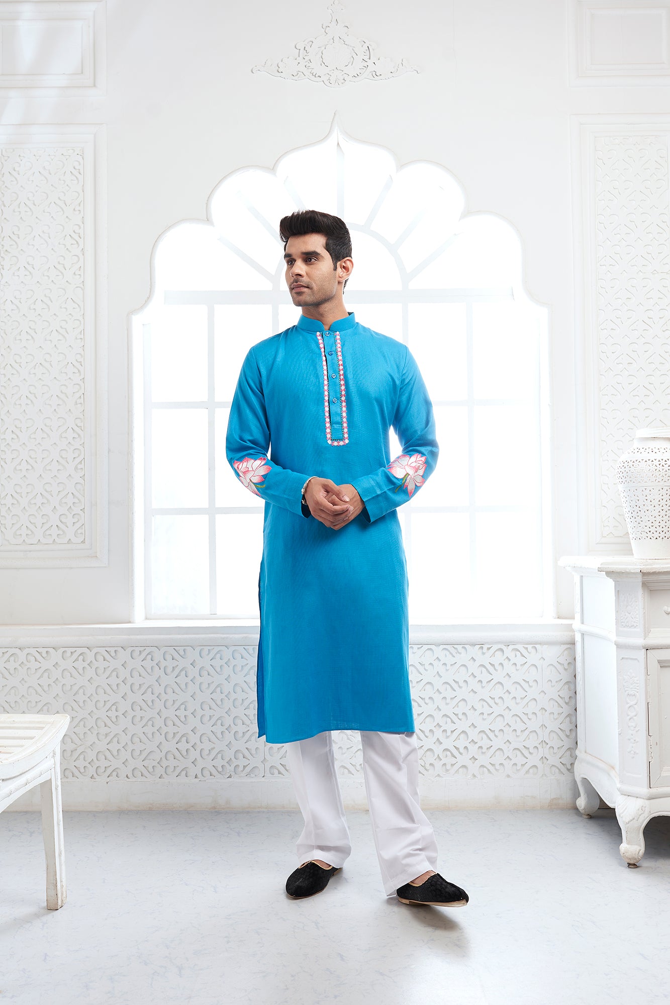 Light Blue Lotus Embroidery Kurta